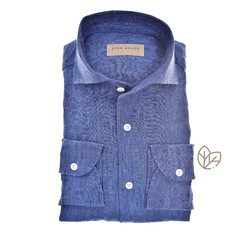 John Miller Linen Weave Slim Fit Schiller Collar Overhemd Donker Blauw