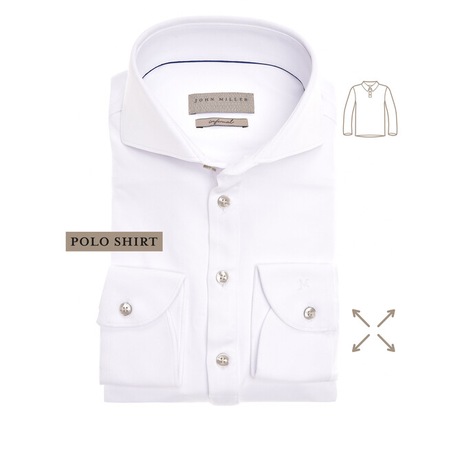 John Miller Long Sleeve Slim Stretch Polo Wit