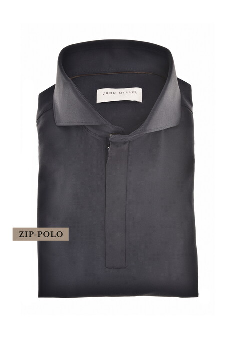 John Miller Long Sleeve Slim Zip Collar Hyperstretch Polo Navy