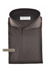 John Miller Long Sleeve Slim Zip Collar Hyperstretch Poloshirt Dark Brown Melange