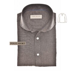 John Miller Loose Fit Cutaway Collar Linen Cotton Blend Poloshirt Dark Brown Melange