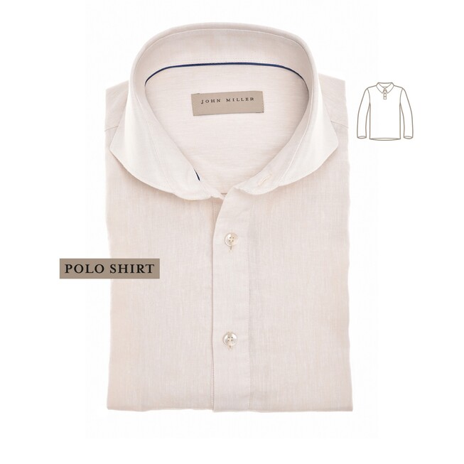 John Miller Loose Fit Cutaway Collar Linnen Cotton Blend Polo Sandy