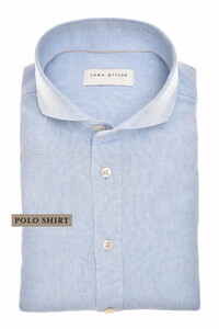 John Miller Loose Fit Cutaway Linen Cotton Mini Herringbone Poloshirt Light Blue