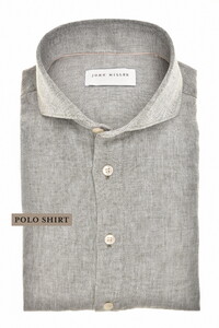 John Miller Loose Fit Cutaway Linnen Cotton Mini Herringbone Polo Donker Groen