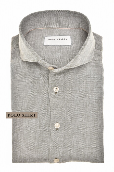 John Miller Loose Fit Cutaway Linnen Cotton Mini Herringbone Polo Donker Groen