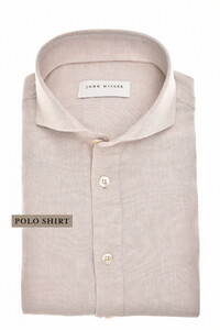 John Miller Loose Fit Cutaway Linnen Cotton Mini Herringbone Polo Sandy