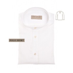 John Miller Loose Long Sleeve Cotton Linen Blend Poloshirt White