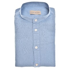 John Miller Loose Solid Color Cotton Linnen Overhemd Midden Blauw