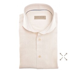 John Miller Mélange Color Fine Texture Linnen Stretch Blend Overhemd Gebroken Wit