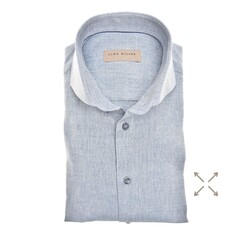 John Miller Mélange Color Fine Texture Linnen Stretch Blend Overhemd Midden Blauw