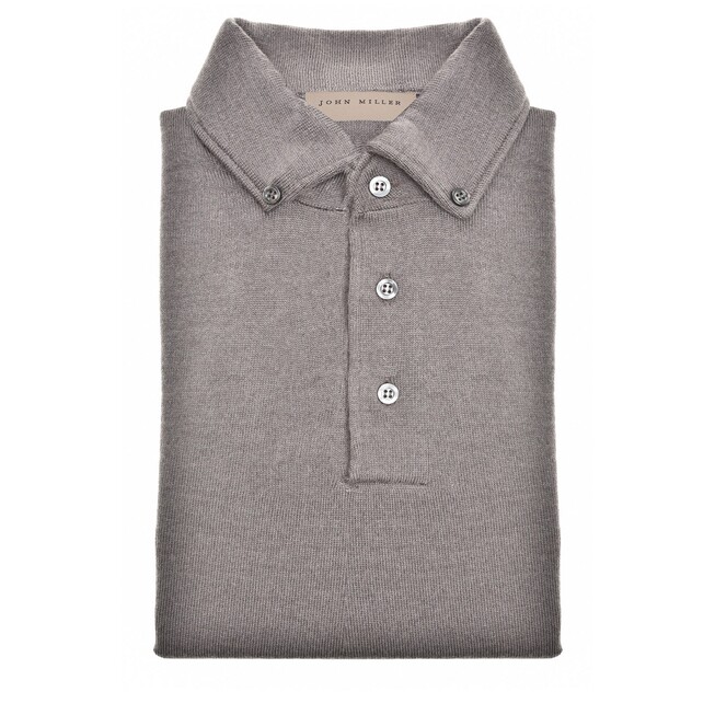 John Miller Merino Button-Down Polo Trui Midden Bruin