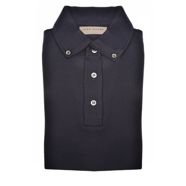 John Miller Merino Button-Down Polo Trui Navy