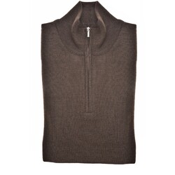 John Miller Merino Half Zip Trui Midden Bruin