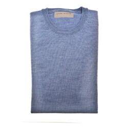 John Miller Merino R-Neck Trui Midden Blauw