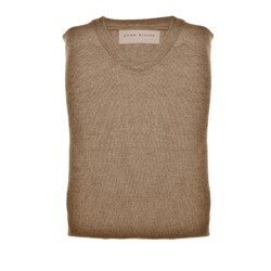 John Miller Merino R-Neck Trui Midden Bruin
