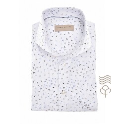 John Miller Mini Abstract Origami Bird Pattern Cotton Easy Care Overhemd Wit-Blauw