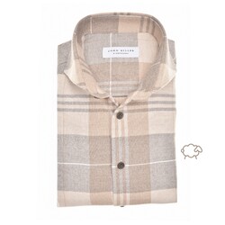 John Miller Multi Check Cutaway Cotton Wool Blend Overhemd Licht Bruin
