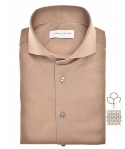 John Miller Natural Comfort Knitted Organic Cotton Shirt Overhemd Midden Bruin