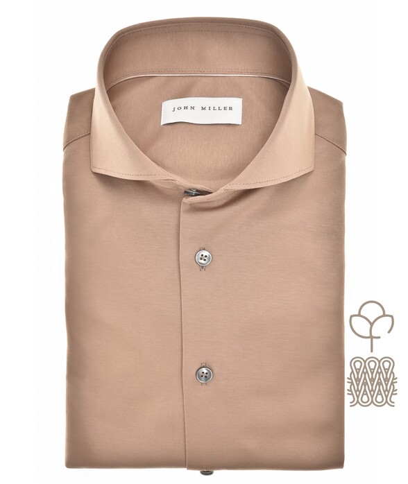 John Miller Natural Comfort Knitted Organic Cotton Shirt Overhemd Midden Bruin