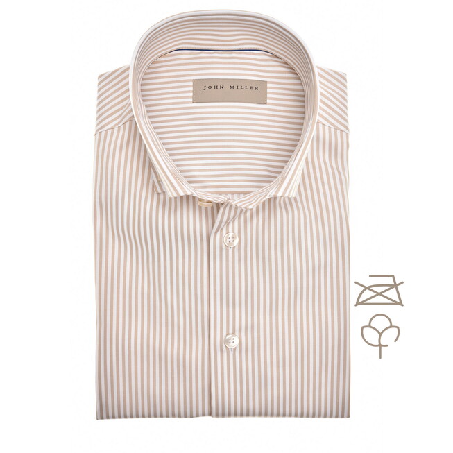 John Miller Non-Iron Cotton Pinstripe Overhemd Licht Bruin