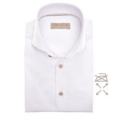 John Miller Non-Iron Cotton-Stretch Plain Button Contrast Overhemd Wit