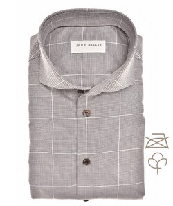 John Miller Organic Cotton Windowpane Check Shirt Overhemd Donker Bruin