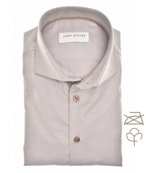 John Miller Organic Houndstooth Shirt Overhemd Midden Bruin