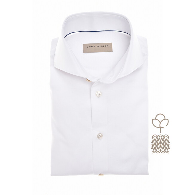 John Miller Plain Color Cotton Tricot Overhemd Wit