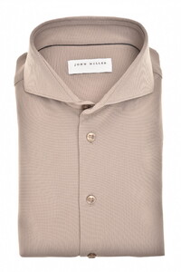 John Miller Plain Color Hyperstretch Cutaway Collar Overhemd Midden Bruin