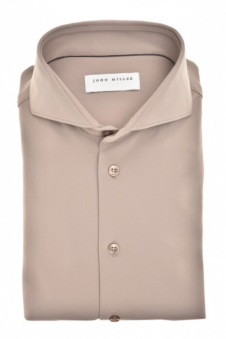 John Miller Plain Color Hyperstretch Cutaway Collar Overhemd Midden Bruin
