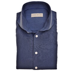 John Miller Plain Cotton-Linen Blend Overhemd Donker Blauw
