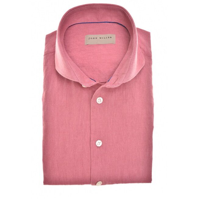 John Miller Plain Cotton-Linen Blend Overhemd Donker Roze