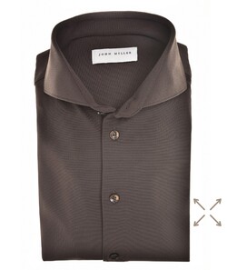 John Miller Plain Hyperstretch Comfort Shirt Overhemd Donker Bruin