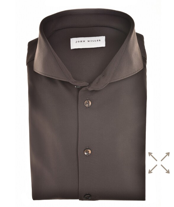 John Miller Plain Hyperstretch Comfort Shirt Overhemd Donker Bruin
