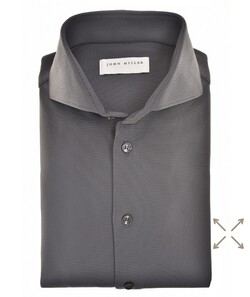 John Miller Plain Hyperstretch Comfort Shirt Overhemd Donker Grijs