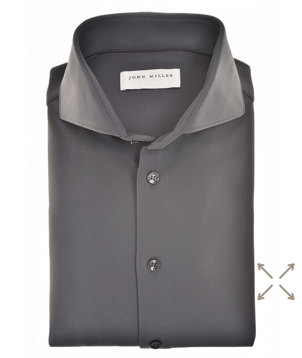 John Miller Plain Hyperstretch Comfort Shirt Overhemd Donker Grijs