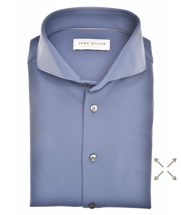 John Miller Plain Hyperstretch Comfort Shirt Overhemd Midden Blauw