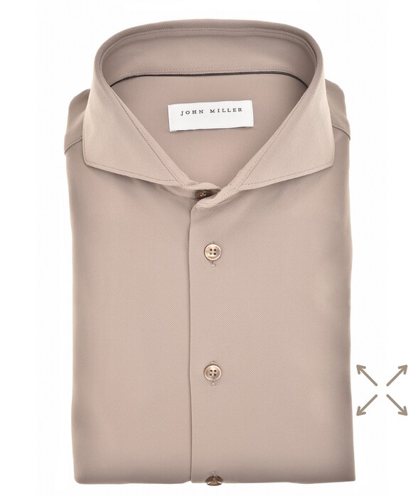 John Miller Plain Hyperstretch Comfort Shirt Overhemd Midden Bruin