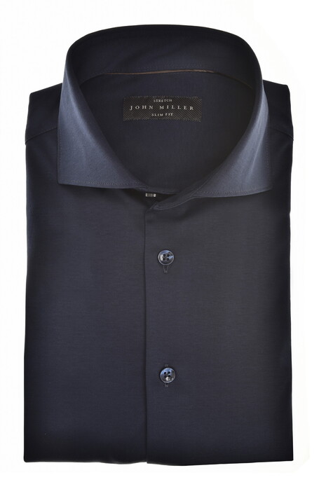 John Miller Plain Jersey Cotton Stretch Overhemd Navy