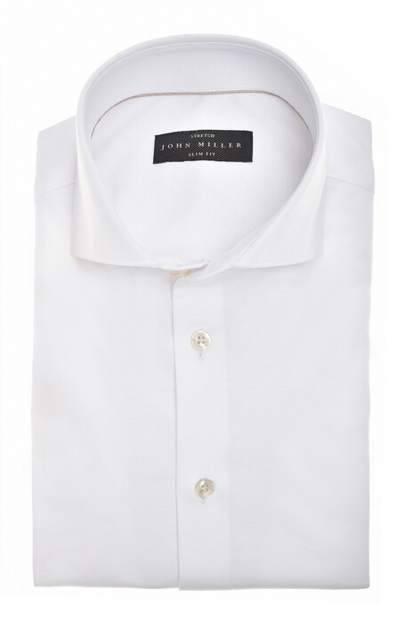 John Miller Plain Jersey Cotton Stretch Overhemd Wit