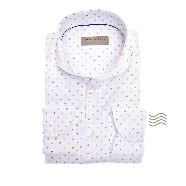 John Miller Plain Weave Dot Tailored Fit Overhemd Wit