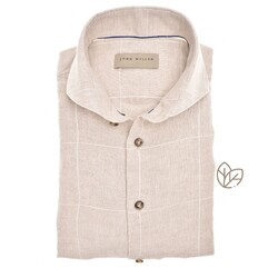John Miller Pure Linen Windowpaine Check Shirt Sand