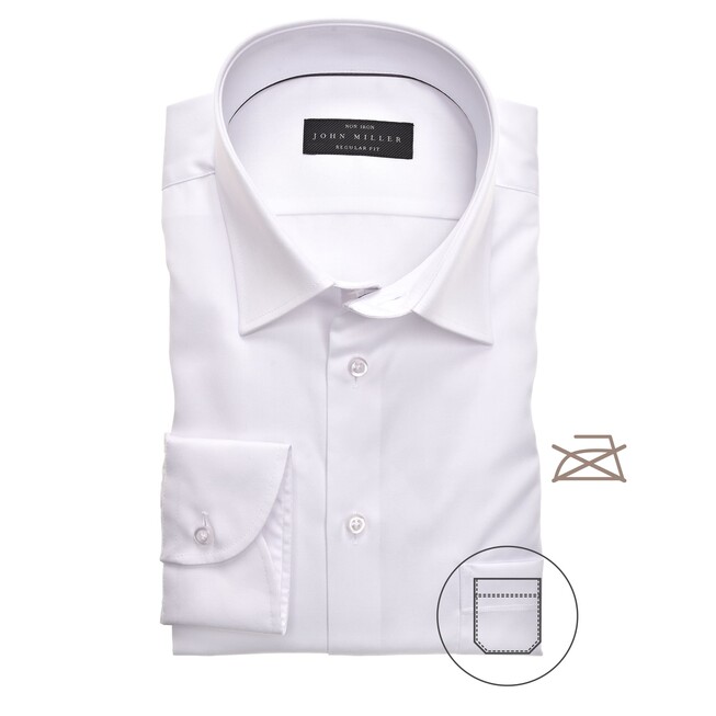John Miller Regular Uni Non Iron Overhemd Wit