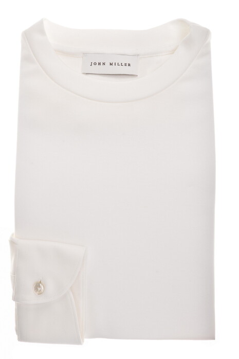 John Miller Round Neck Long Sleeve Jersey Solid Color T-Shirt Antiekwit