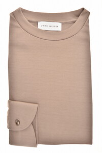 John Miller Round Neck Long Sleeve Jersey Solid Color T-Shirt Midden Bruin
