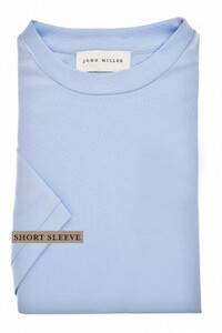 John Miller Round Neck Solid Color Short Sleeve Cotton Jersey T-Shirt Licht Blauw