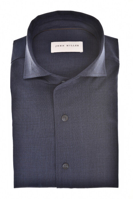 John Miller Schiller Collar Faux-Uni Fine Stretch Wool Blend Overhemd Donker Blauw