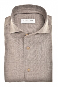 John Miller Schiller Collar Faux-Uni Fine Stretch Wool Blend Overhemd Midden Bruin