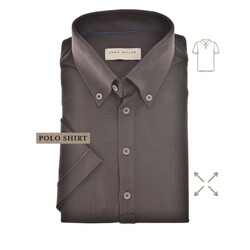 John Miller Short Sleeve Button-Down Hyperstretch Polo Donker Bruin