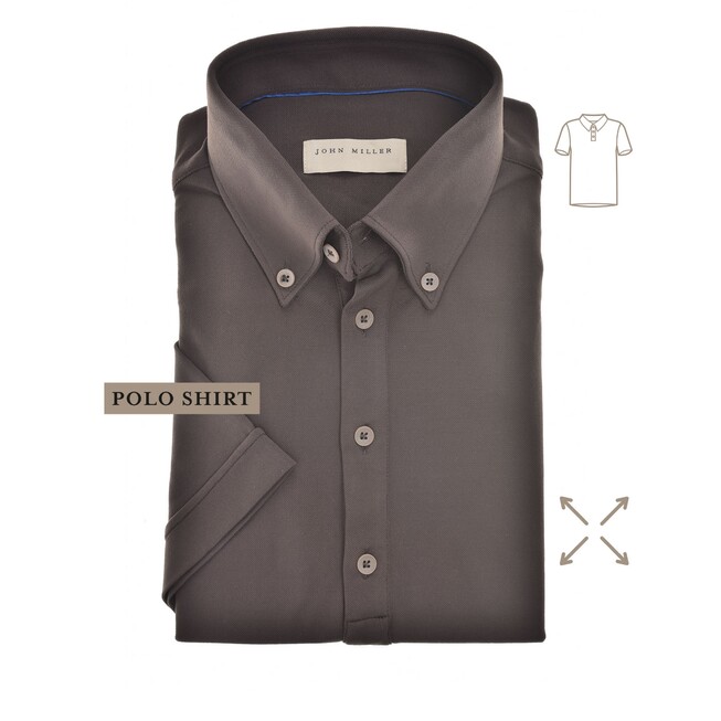 John Miller Short Sleeve Button-Down Hyperstretch Polo Donker Bruin